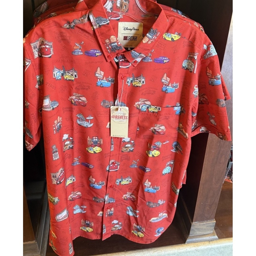 2026 Disney Parks RSVLTS CARS Shirt XXL Lightning McQueen Flos Doc Button Up